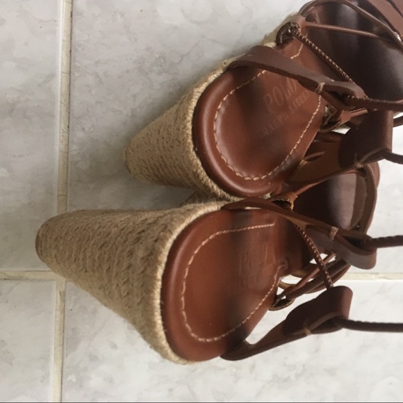 Polo Ralph Lauren Cognac Calfskin Estelle Wedges - Picture 11 of 11